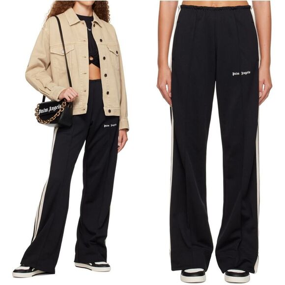 Palm Angels Track Pants Womens Large 44 Black Striped Wide Leg Street Sporty US8 - Picture 1 of 16